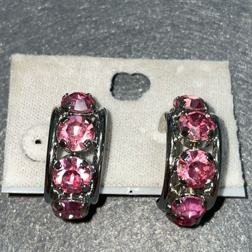VTG✨Silver Colored Pink Stone Premier Designs Clip-On Earrings Fashion Jewelry